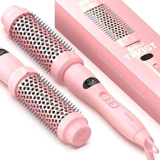 Bekind Twist Pro Upgraded Thermal Brush - 1.5 Inch Versatile Heated Round, Effortless Curling Hair Styling Tools, Negative Ion Blow Out Hot Round Brush, 20s Fast Heats (Peach)