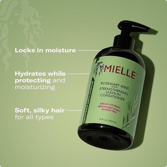 Mielle Organics Rosemary Mint Strengthening Shampoo and Leave-In Conditioner Infused with Biotin, Cleanses and Helps Strengthen Weak and Brittle Hair, 12 Ounces