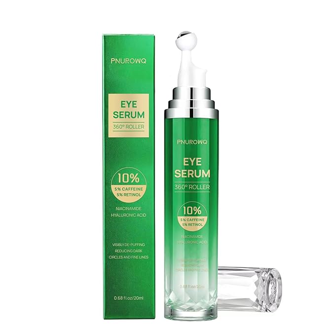 Eye Serum with 5% Caffeine & 5% Retinol for Dark Circles, Puffiness Puffy Bags & Wrinkles Fine Lines - Under Eye Roller Cream Anti Aging Treatment with 360° Massage Ball for Men and Women
