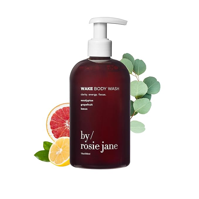 By Rosie Jane Wake Body Wash - Creamy, Hydrating Body Wash Made with Eucalyptus, Grapefruit & Lemon - Supports Skin Elasticity & Builds Collagen - Vegan & Non-Toxic (350ml)