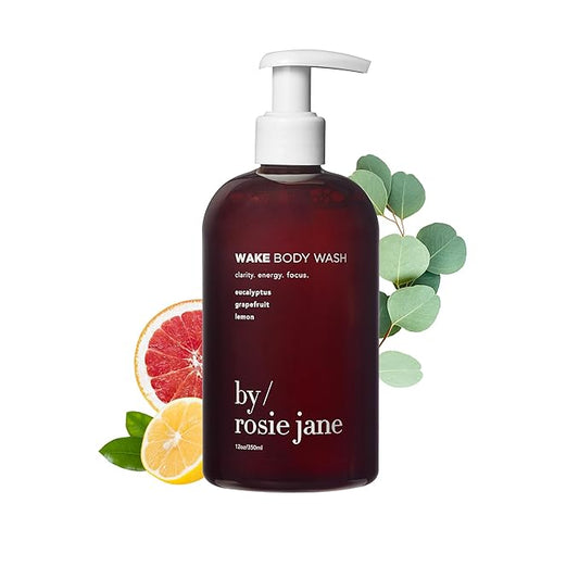 By Rosie Jane Wake Body Wash - Creamy, Hydrating Body Wash Made with Eucalyptus, Grapefruit & Lemon - Supports Skin Elasticity & Builds Collagen - Vegan & Non-Toxic (350ml)