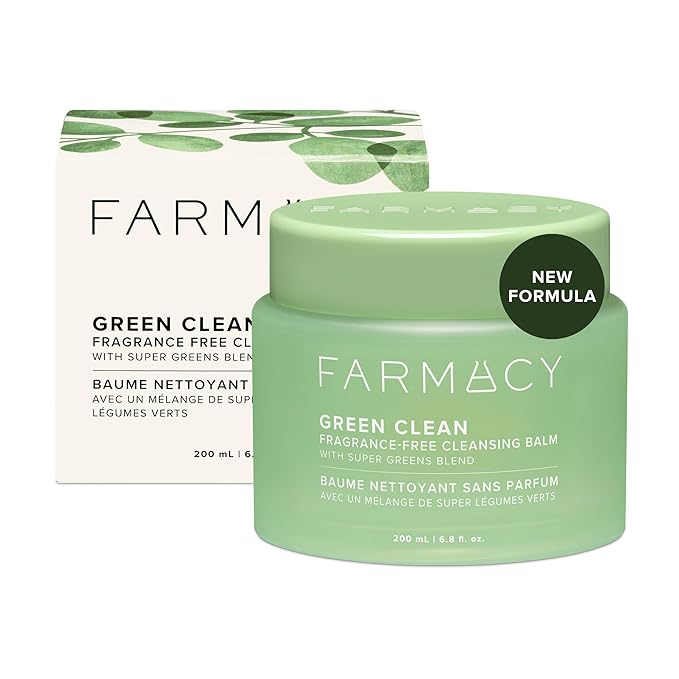 Farmacy Makeup Remover Cleansing Balm - Green Clean Waterproof Makeup Remover + Oil Based Cleanser - Newly Formulated Double Cleanser with Plant Based Waxes + Upcycled Moringa - Fragrance Free (200ml)
