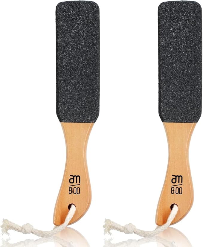Pumice Stone Foot File (2-Pack), Wooden Handle Foot Scrubber & Callus Remover for Dry, Rough Skin and Corns Pedicure