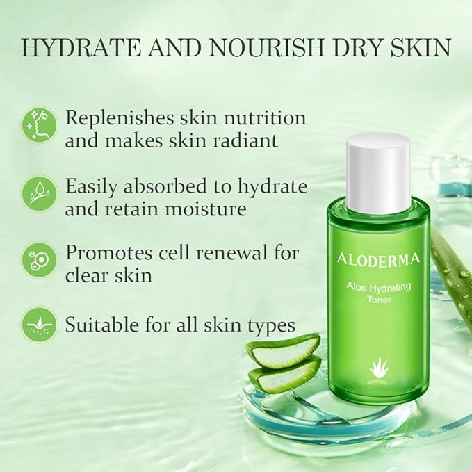 Aloderma Aloe Hydrating Facial Toner Made with 91% Organic Aloe Vera - Natural Pore Refining, Non-irritating, Alcohol-Free Moisturizing Toner for Face with Hyaluronic Acid for All Skin Types, 4.2oz