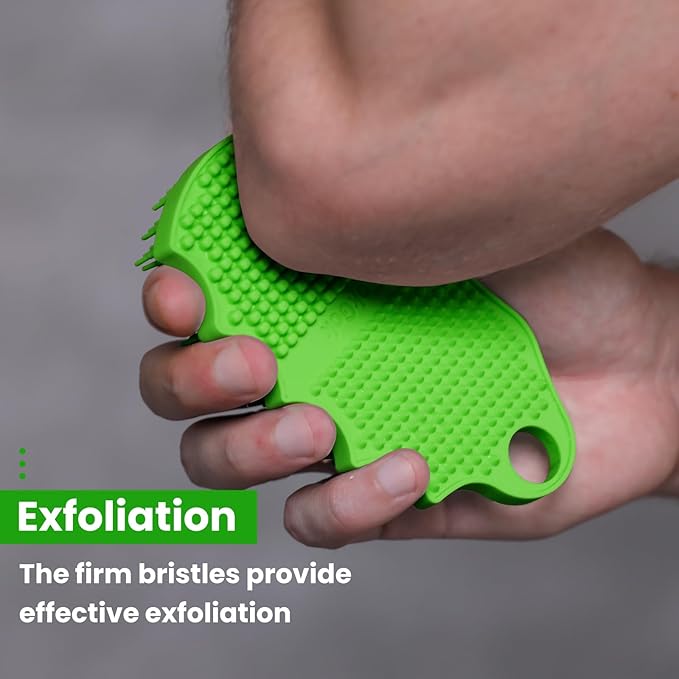 Silicone Body Scrubber Silver-Infused Dual-Sided 3-in-1 for Shower, Body Cleaning+Massage+Exfoliator Body Brush Buffer for Men and Women, Silicone Loofah, Non-Slip Handle (Green)