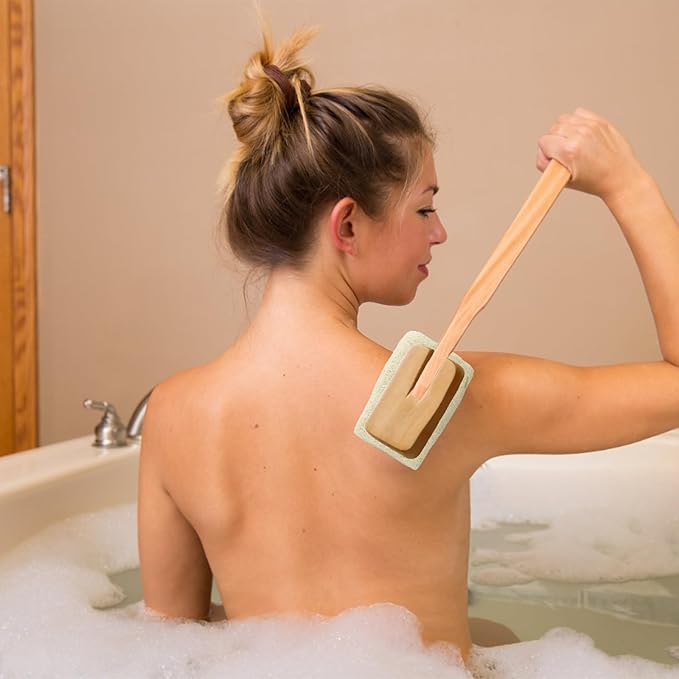 Loofah Bath Brush Set – Detachable Loofah Sponge Brush with Long Handle, 2-Pack for Back Scrubbing and Full Body Exfoliation
