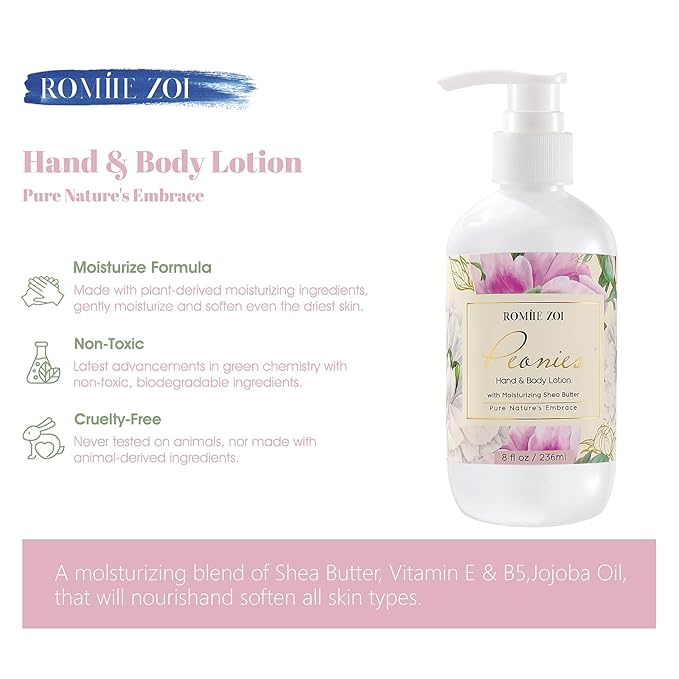 ROMIIE ZOI Daily Hand & Body Lotion with Moisturizing Shea Butter - Peonies - 236 ML / 8 FL OZ