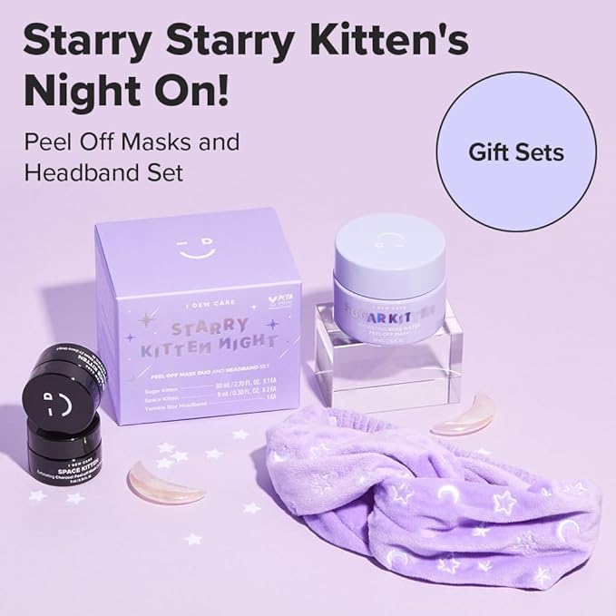 I DEW CARE Korean Wrapping Peel Off Facial Mask Set - Starry Kitten Night | Masks 3ea&Headband Gift Set, Pore Skincare, Glow Skin, Hydrating, Travel Size, Mini Set, Stocking Stuffers, Gifts For Women