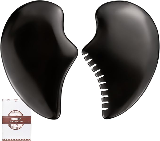 Bian Stone Gua Sha Facial Tools Scraping Massage Face Guasha Board Scraping Plate(Seahorse 2pcs)