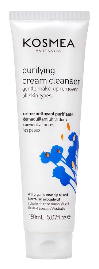 Kosmea Purifying Cream Cleanser – Hydrating Face Wash for Dry, Sensitive or Normal Skin – Rosehip and Avocado Oil with Vitamins A, B, D – Non-Drying Daily Cleanser – 5.07 fl oz