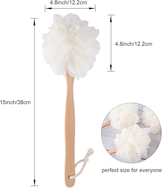Bath Brush Long Handle for Shower, Loofah on a Stick, Soft Mesh Loofah for Skin Exfoliating, Shower Brush for Men and Women