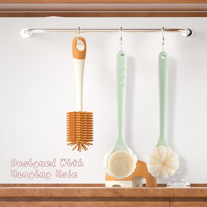 2 Pcs Body Shower Brush Long Handle Back Scrubber Brush with Bristles and Loofah Mesh Sponge for Skin Exfoliating Bath Wet Dry Massage Brushing - Green