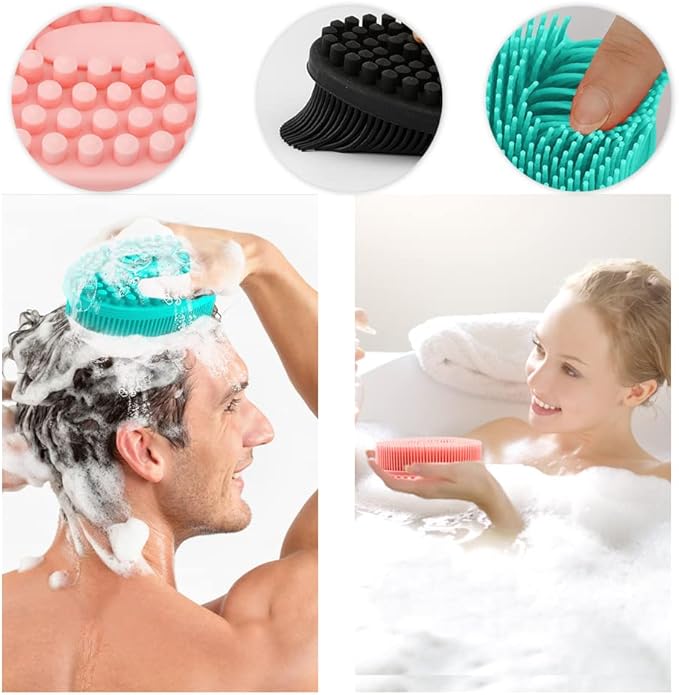 3 Pack Silicone Body Scrubber, Soft Silicone Loofah Exfoliating Body Scrubber, Silicone Body Brush Bath Shower Scrubber for Body, 2 in 1 Bath and Shampoo Wash Brush for Skin Exfoliation Men Women