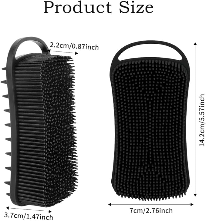 2 PCS Soft Silicone Body Scrubber, 2 in 1 Exfoliating Shower Bath Scrubber, Silicone Loofah Bath and Shampoo Brush Body Shower Use Shower Hair Scalp Massager, Easy to Clean, Lather Well (Grey & Black)