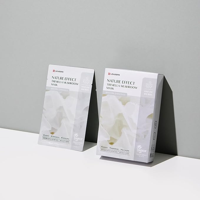 LEADERS Nature Effect Tremella Mushroom Mask - Hydrating & Elasticity Boosting Face Mask with Vegan Collagen, Moisturizing and Heals Dry Skin with Serum Content, Vegan Certified - 10 Sheets