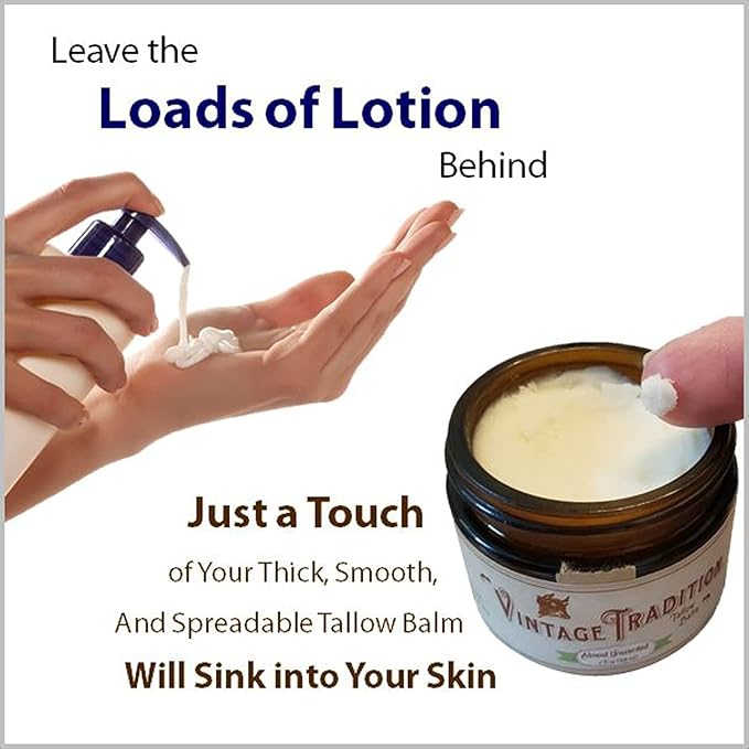 Vintage Tradition Beef Tallow All Purpose Balm - Healing, Hydrating Fragrant Forest Skin Care Salve Replaces Body Lotion, Hand Cream, More - Essential Oil, Olive Oil, and Grass-Fed Tallow, 2 fl oz.