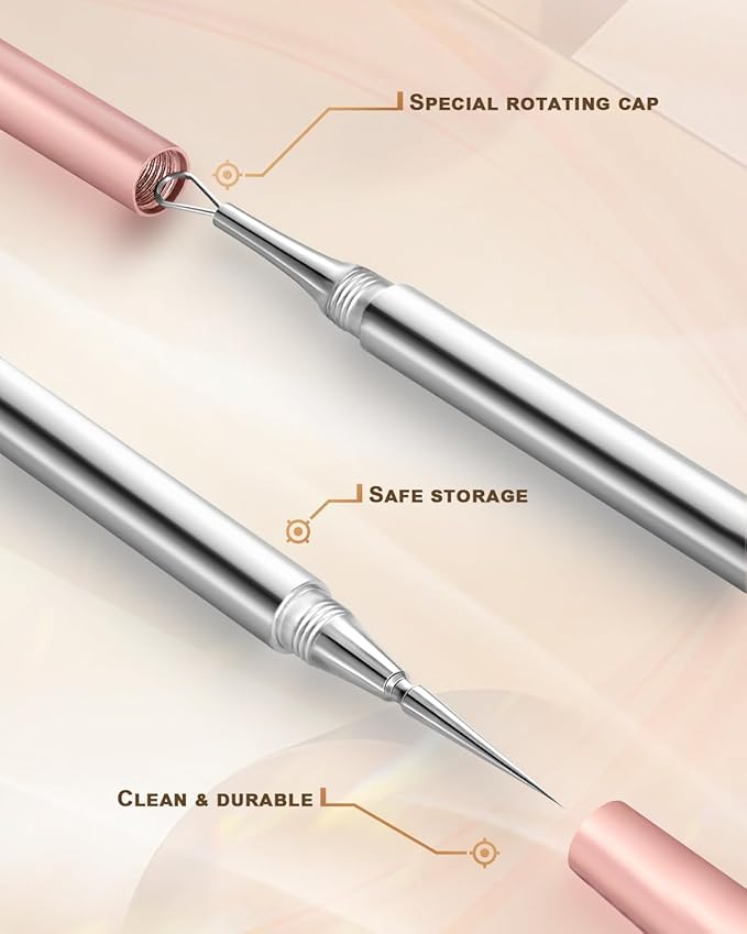SGNEKOO Milia Remover Whitehead Extractor, Blackhead Tweezers with Angled Loop & Acne Needle Rose Gold in Case,Professional Facial Tool Kit