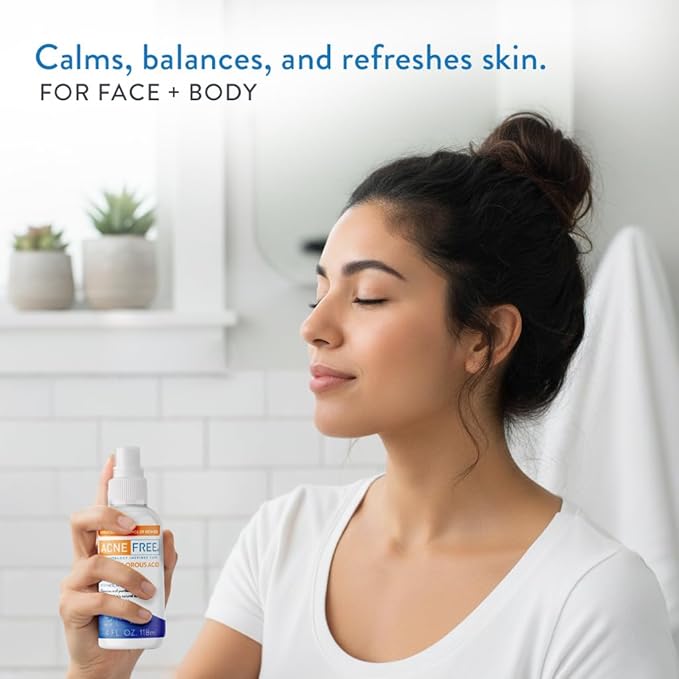 AcneFree Hypochlorous Acid Soothing Spray for Face & Body – Redness Relief Mist for Acne-Prone, Sensitive, or Irritated Skin – Gentle Daily Spray for Breakout Support & Skin Barrier Balance – 4 ounce