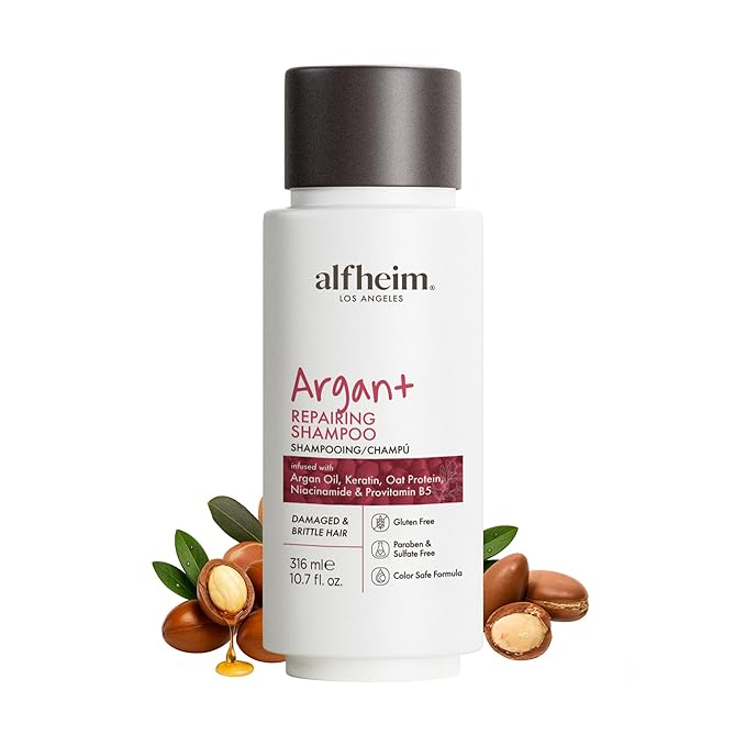 ALFHEIM Argan+ Repairing Shampoo for Dry, Damaged & Frizzy Hair with Argan Oil, Keratin, Panthenol & Vitamin E – Deep Moisture, Shine Boost, Frizz Control, Color Safe, Sulfate Free Travel Size
