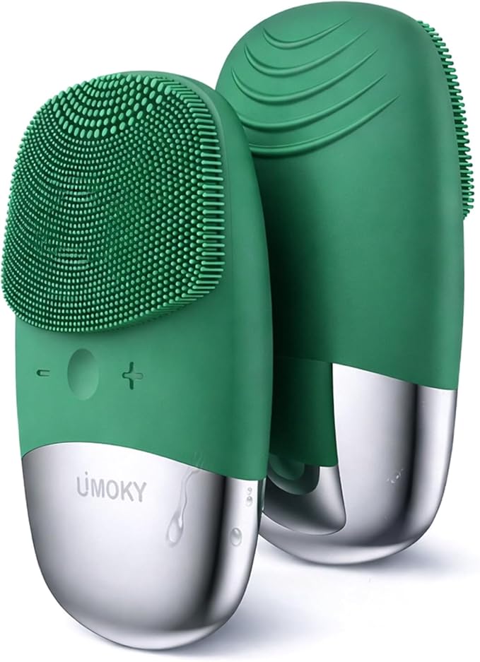 Facial Cleansing Brush, 3-in-1 Electric Silicone Face Scrubber, Vibrating Massager, IPX7 Waterproof, USB Rechargeble Pore Brush for Deep Cleanning, Blackhead Remover, Exfoliating (Green)