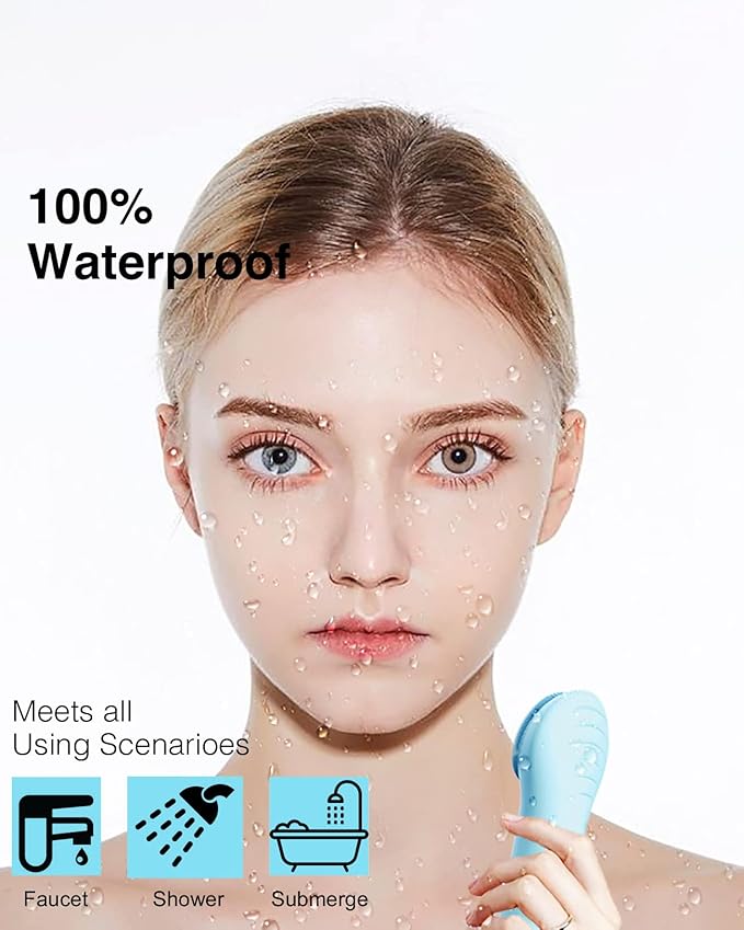 NågraCoola Electric Facial Cleansing Brush - Waterproof and Rechargeable, Exfoliates, Cleanses and Massages Skin - Light Blue