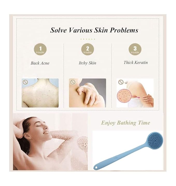 Silicone Body Scrubber, Long Handle Back Scrubber for Shower Brush,Exfoliating Body Scrubber, Shower Scrubber for Body Brush, Soft Silicone Bath Brush for Men,Women&Kids,with a Free Hook