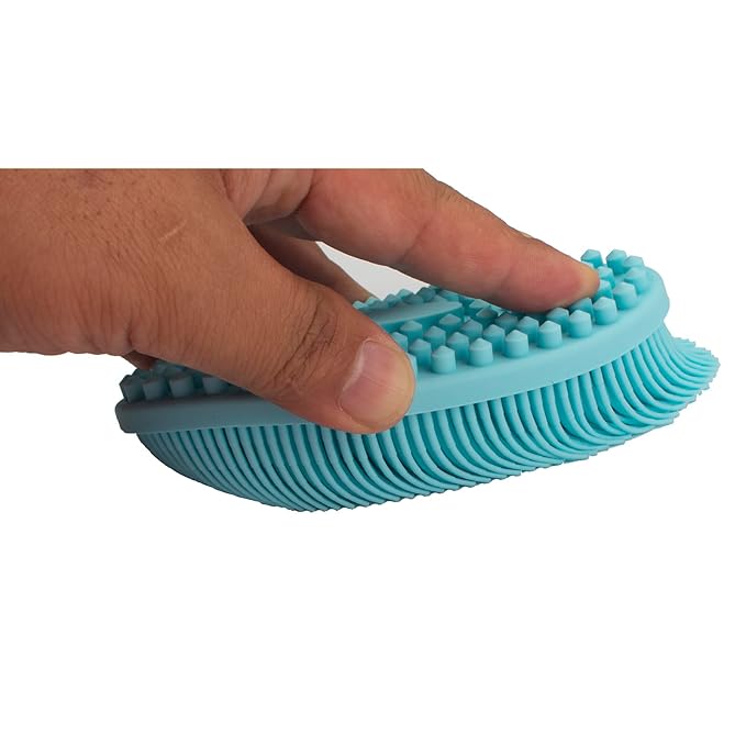 DNC Exfoliating Silicone Body Scrubber Shower Bath Body Brush loofah Easy to Clean, Lathers Well, Eco Friendly, Long Lasting (Blue