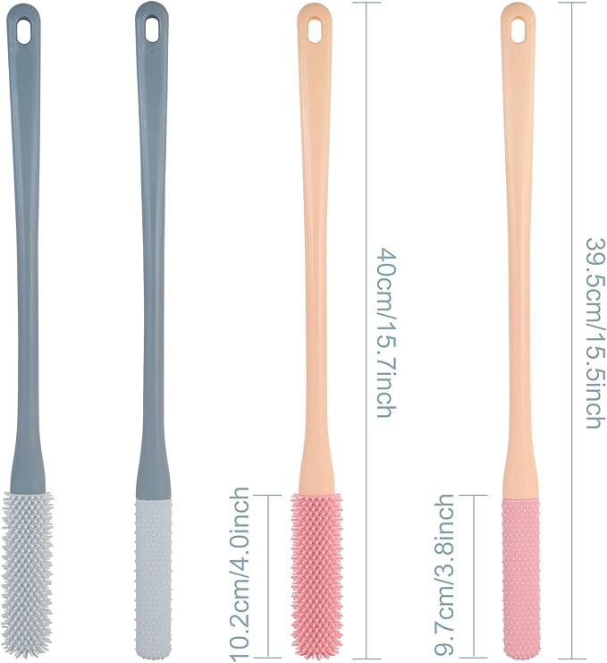 OWIIZI Toe Cleaning Brush 15.7" Foot Scrubber in Shower with Long Handle Silicone Gap Brush Between Toes Cleaner Soft Feet Care Scrub for Seniors,Elderly, Men and Women- 2Pack