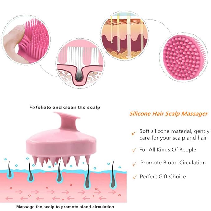 Silicone Body Scrubber & Scalp Massager, Long Handle Shower Brush, Exfoliating Scrubber for Men, Women & Kids