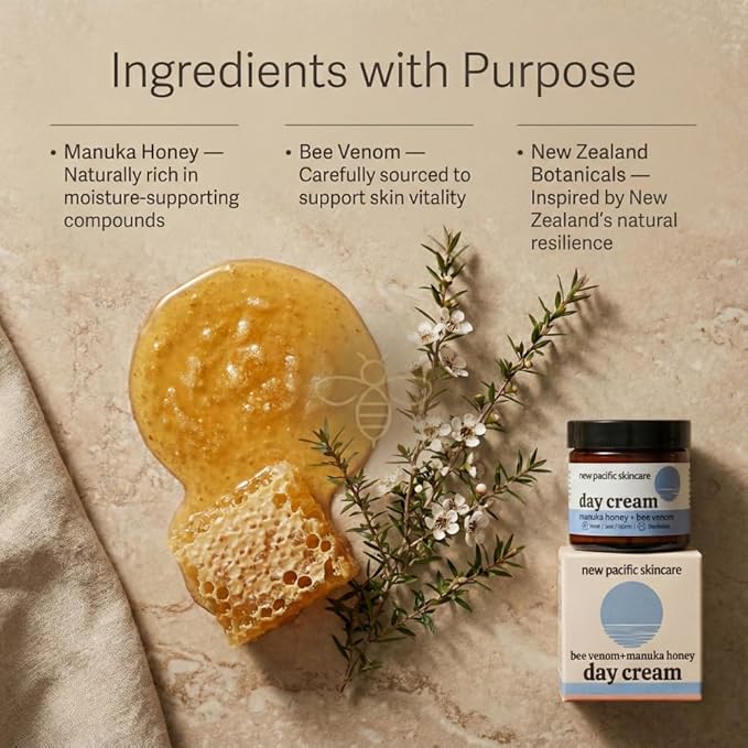 Manuka Honey 45+ MGO & Bee Venom Day Cream | 100% Natural Firming Anti-Wrinkle Face Moisturizer with Hyaluronic Acid & Vitamin C | 2oz