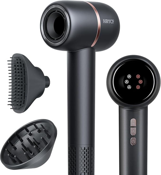Hair Dryer with Smoothing Comb, 160000RPM High Speed Blow Dryer, Negative Ionic Hair Dryers, Fast Drying and Less Heat Damage, Low Noise & Portable with Diffuser, Thermo-Control, Gray