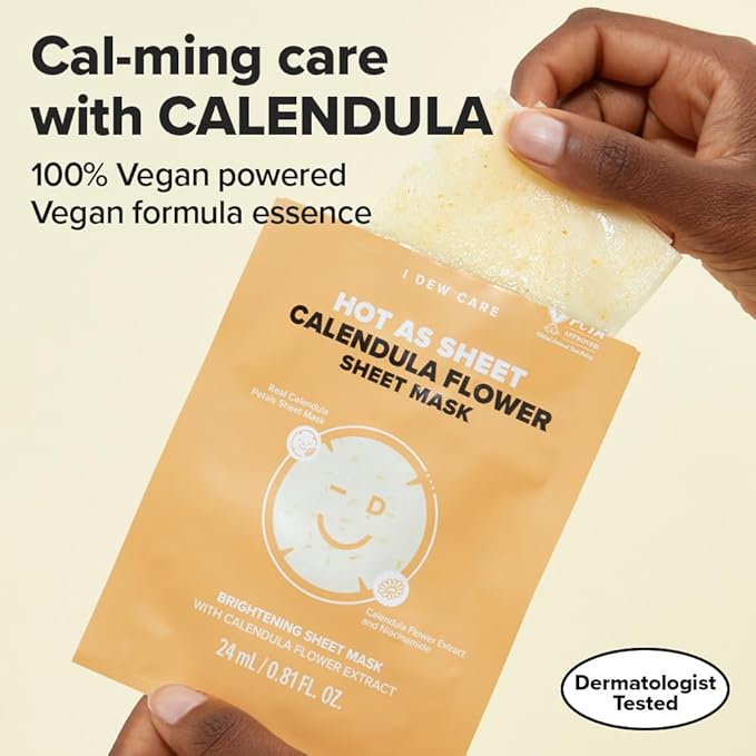 I DEW CARE Calendula Sheet Face Mask - Korean Skincare for Hydrating and Calming Skin | Face Masks with Calendula Extract & Niacinamide, Moisturizing, Sheet Masks for Women, Cute Stuff, 10EA
