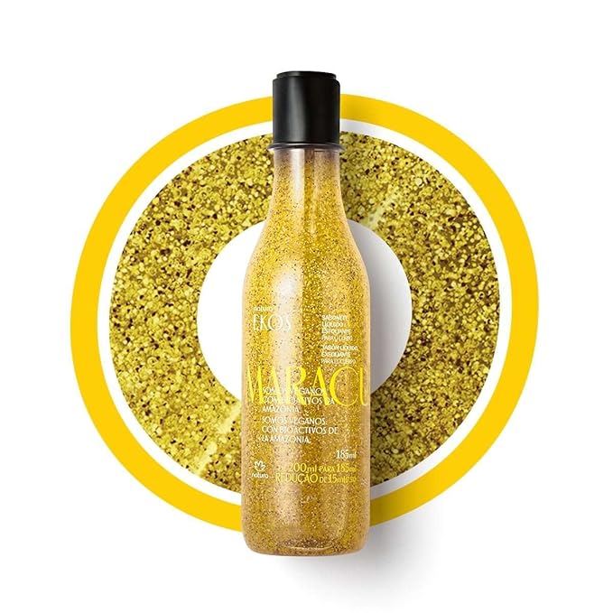 natura - Passion Fruit Soothing Exfoliating Shower Gel - Maracujá Oil & Seed Scrub, Vegan, Sulfate-Free, pH-Balanced Body Exfoliant & Cleanser - Body Wash - Vegan Skin Care - 6.2 fl oz (185ml)