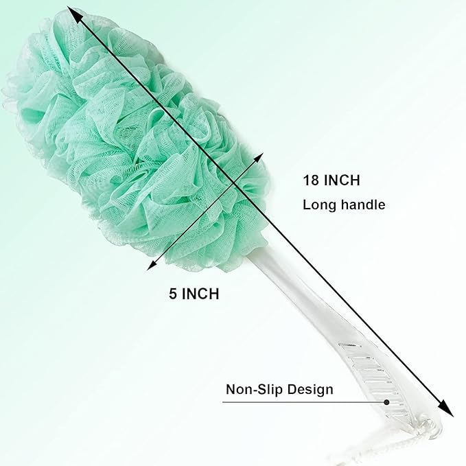 PPHAO - Back Bath Brush - Loofah Sponge Scrubber - Bath Brush Long Handle for Shower - Loofah Exfoliating for Men - Shower Loofah for Women - Green Loofah - 1Pack