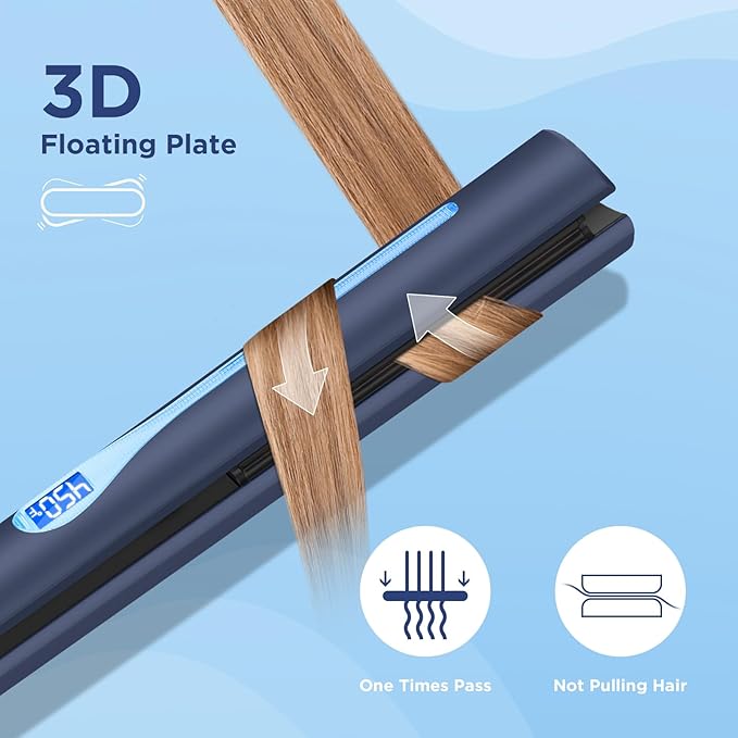 IG INGLAM Titanium Flat Iron Hair Straightener, 1 Inch Curling Iron, Infrared Negative Ionic Hair Straightener 11 Adjust Temp 250°F-450°F, Shiny Hair Dual Voltage 110-240V, Gift, Prussian Blue