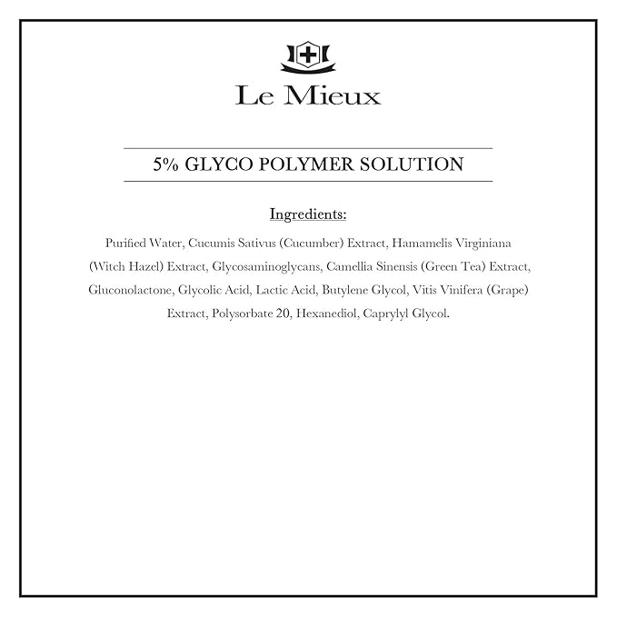Le Mieux 5% Glyco Polymer Solution - Glycolic & Lactic Acid Micro Peel Serum, Exfoliator for Uneven Skin Texture, Peeling Solution for Face (0.5 oz / 15 ml)