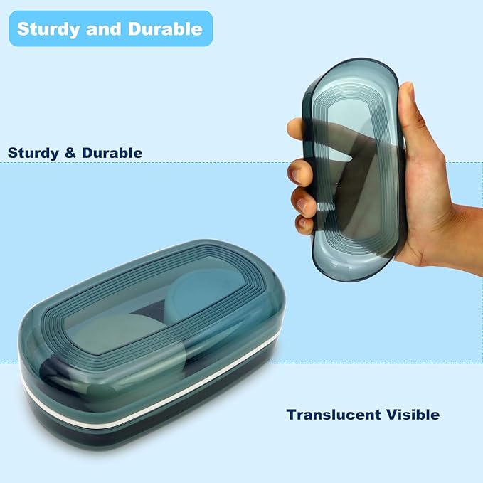 Solid Shampoo Bar Holder, Large Bar Soap Holder, Travel Soap Container, Soap Box with Draining Layer, Soap Case for Bathroom, Traveling, Gym, Camping (Blue Style-1-Large)