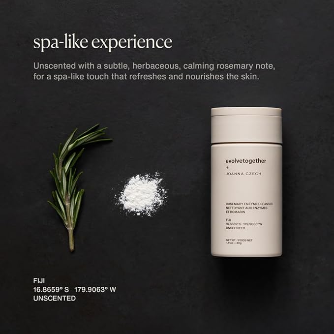 evolvetogether x Joanna Czech Rosemary Enzyme Twice-Daily Face Cleanser for Women & Men | Hydrating, Gentle Enzymatic Formula For All Skin Types | Vegan, Toxin-Free | Made in USA (Fiji, 1.41 Oz)