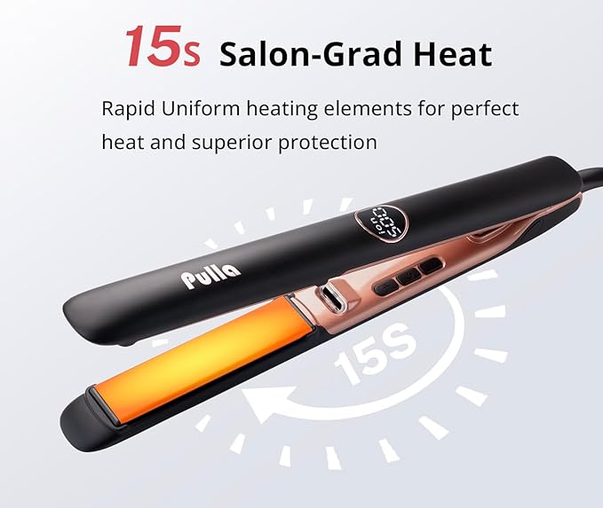 Pulla Hair Straightener - 2 in 1 Professional Hair Straightener and Curler Ceramic Coating Ionic Flat Iron, Dual Voltage for Travel Using, Get Frizz-Free, 500 Degree High Temp, 15s Fast Heat-Up
