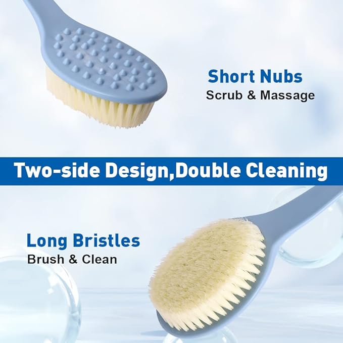 Back Scrubber for Shower with Handle, 2 PCS Bath Brush Stiff Bristles, Anti Slip, Body Exfoliator for Bath, Backbrush for Shower Men & Women