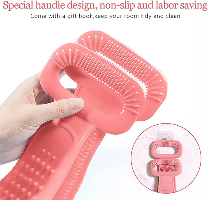 Inmorven Exfoliating Back Scrubber for Shower with Handles, 30 Inch Double-Sided Back Exfoliator Body Scrub Towel, Exfoliating Washcloth Bath Tool for use in Shower, Clean Skin for Men & Women (Pink)