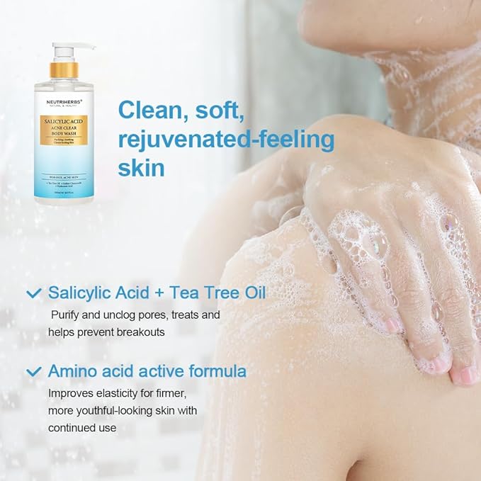 Neutriherbs Acne Body Wash, Anti Acne/Prone Skin Shower Gel For Women And Men, Daily Shower Soap With Salicylic Acid - Grapefruit Scent 16.9 Fl.Oz
