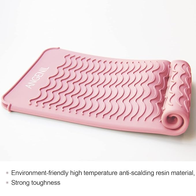 ANGENIL Heat Resistant Silicone Flat Iron Mat Pouch, For Travel Dual Voltage Curling Iron Wand, Hair Straightener, Automatic Wireless Curlers, Crimper Hair Iron, Styling Tools, Curling Brush For Women