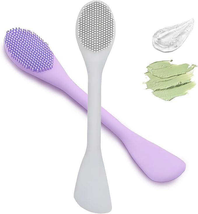 Silicone Facial Mask Applicator Face Masks Skincare Brush Facial Scrubber Double-Head Lotion Spatula Scoop for Makeup,Foundation,Cream,Lotion,Moisturizer,Gel,Peel,Mud Masks,Grey and Purple