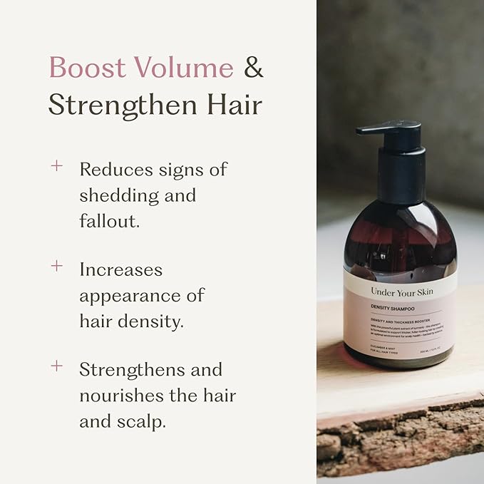 Under Your Skin Density Shampoo – Supports Hair Thickness & Strength for Fine or Thinning Hair – With Turmeric Stem Cells & Coconut Cleanser – Sulfate-Free, Vegan, Dermatologist Tested – 10 oz