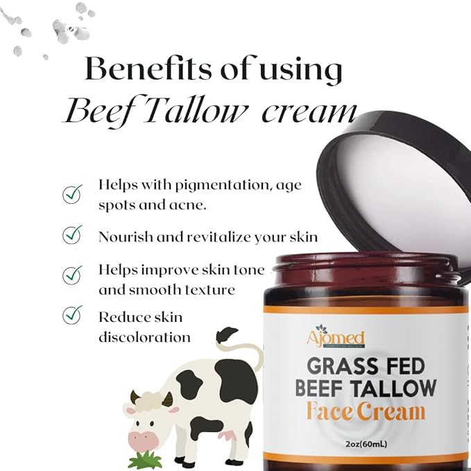 Tallow Face Moisturizer NON-GREASY Grass Fed Beef Tallow for Skin Care- Handmade Tallow face Cream-Sensitive & Dry Skin (LAVENDER VANILLA)