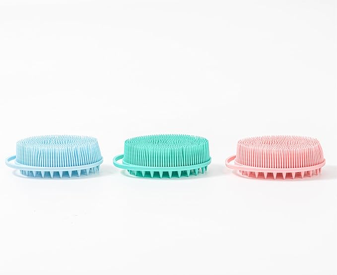 Premium Sensory Brushes for Kids or Autism,Soft Silicone Body Scrubber,2 in 1 Sensory Room Occupational Therapy,Silicone Loofah,Pets Shower Brush Bath Brush Shampoo Brush (3pcs(hangable-Spiked))