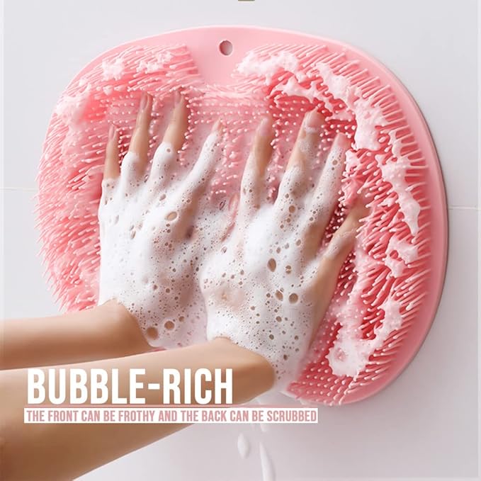 Shower Foot Scrubber Mat with Non-Slip Suction Cups, Foot Back Cleaning Pad Back Washer Exfoliating Bath Wash Pad, Wall Mounted Slip Suction Cups for Use in Cleaner Men and Women (Pink)