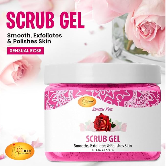 SPA REDI – Exfoliating Scrub Pumice Gel, Sensual Rose, 16 oz - Manicure, Pedicure and Body Exfoliator Infused with Hyaluronic Acid, Amino Acids, Panthenol and Comfrey Extract