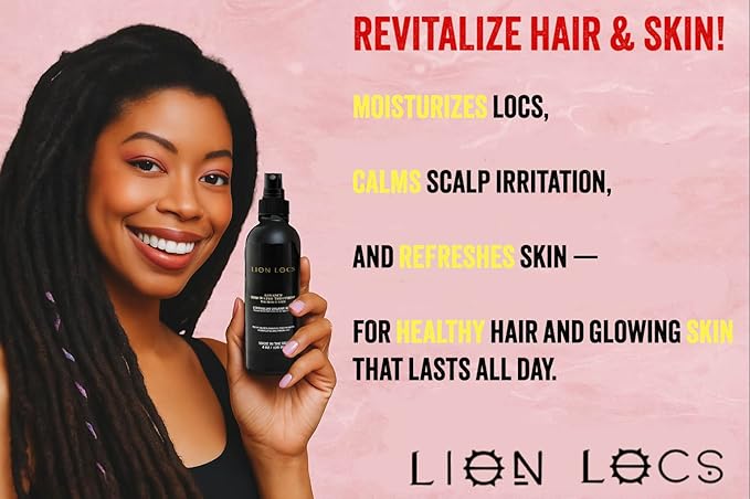 Lion Locs Rosewater Spray for Dreads and Locs - Organic Vegan Conditioner with Aloe, Oils, Vitamins, and Glycerin